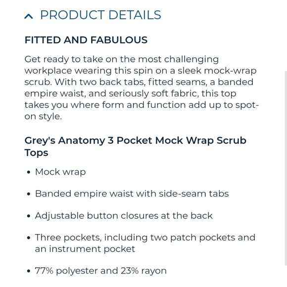 NWOT Grey's Anatomy 3 Pockets Mock Wrap Scrub Top - Picture 5 of 5